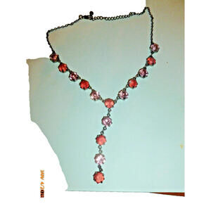 Vintage Gunmetal Pink Necklace Mauve Lariat‎ Style Choker 12"